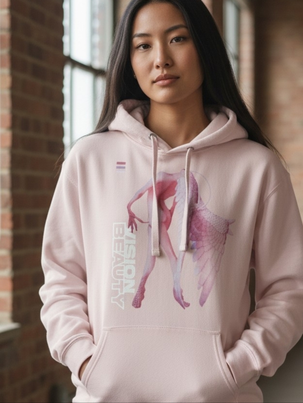 NWOT Vision Of Beauty Pink Graphic Hoodie - Women's Men's Pullover Unisex Size S